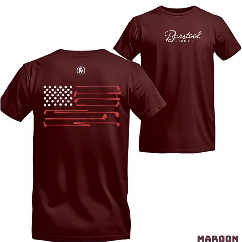 Barstool Golf T-Shirt with Patriotic Golf Clubs and Flag Design for Men - Perfect for American Golf Enthusiasts - Menswear, Top