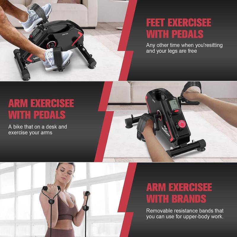 VIGBODY Mini Exercise Bike Pedal Exerciser Magnetic Under Desk Bike Portable Cycle Arm & Leg Peddler Machine for Home Office Workout