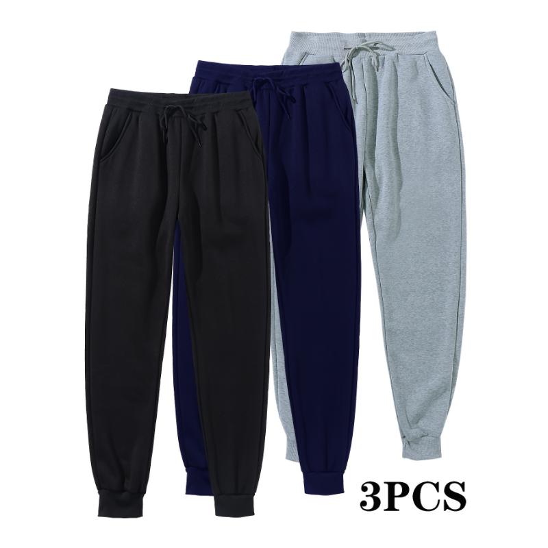 3-Pack Men's Solid Fleece Jogger Pants - Drawstring Waist, Warm Sweatpants for Fall & Winter, Perfect for Fitness, Athletics, and Daily Casual Wear