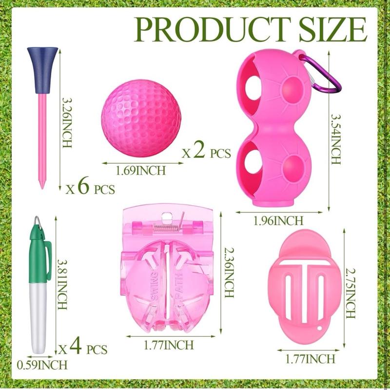 18 Pcs Pink Golf Accessories Kit, Include Golf Ball Marker, Golf Balls Holder, Club Groove Cleaner Brush, Divot Repair, Plastic Tees, Pink Golf Balls, Golf Towel with Clip, Golf Gift Set for Women