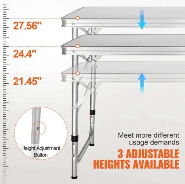 Camping Kitchen Table, Quick set-up Folding Camping Table, 3 Adjustable Heights, Camping Table, Ideal for Outdoor Picnics, BBQs, RV Traveling