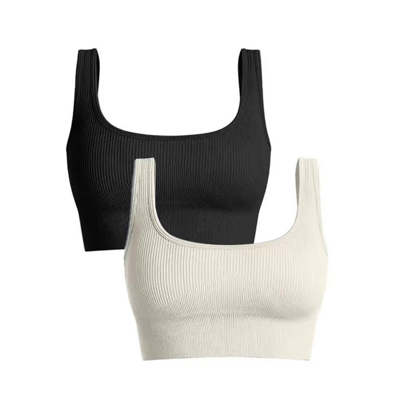 Women's 3 Piece Medium Support Tank TopRibbed Seamless Removable Cups Workout ExerciseSport Bra Lady Fit Comfort Minimalist