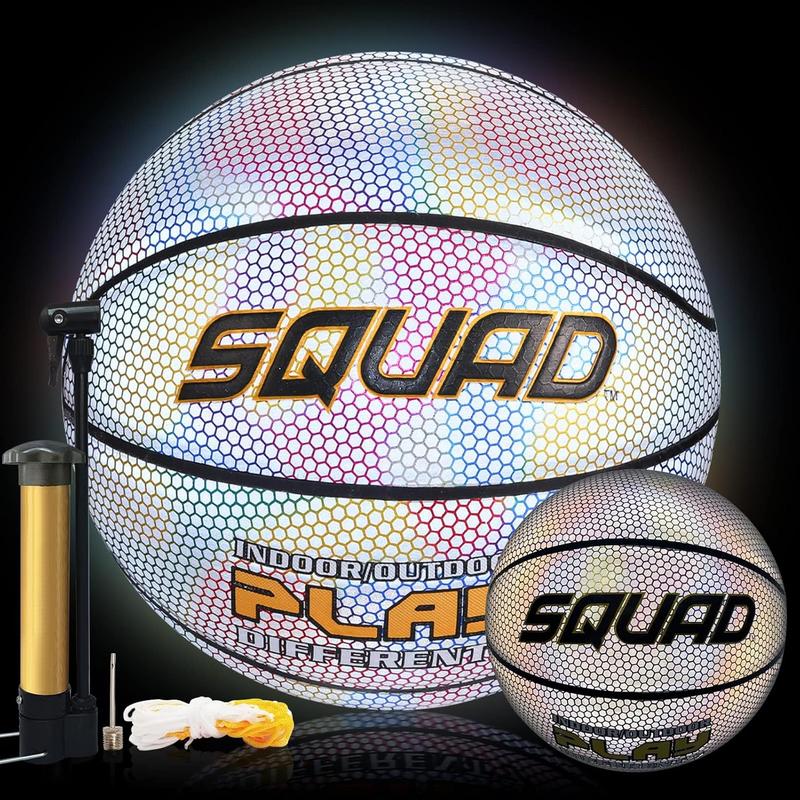 SQUAD NightPlay Reflective Basketball Size 7 - Cool Holographic Glow Basketball for Night Game, Ideal Gift for Boys Girls 10-14 Year Old, Cool Teen Toys