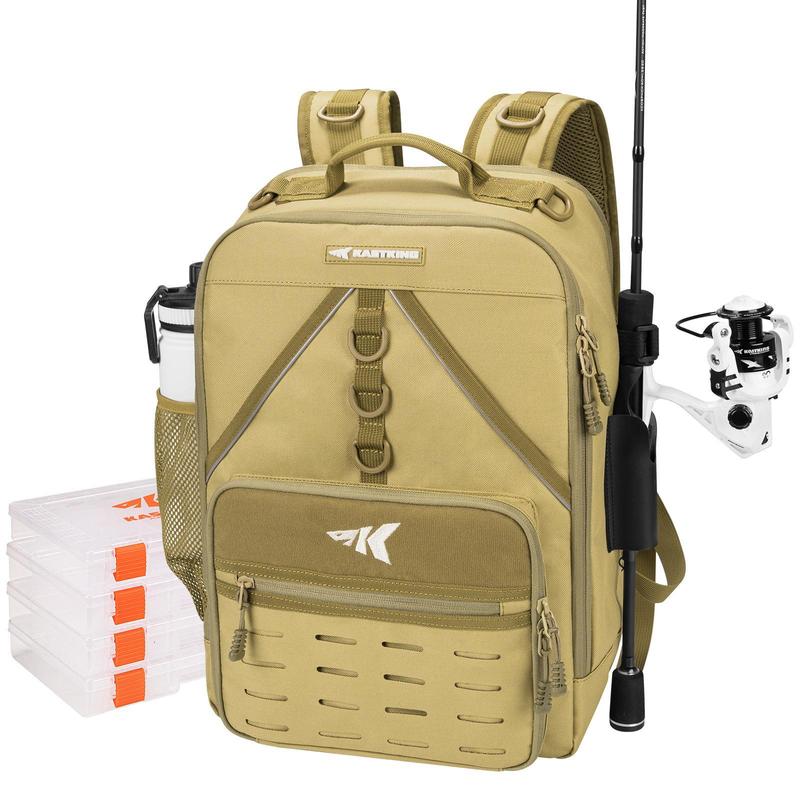 KastKing Karryall Fishing Tackle Backpack with Rod Holders, 4 Tackle Boxes, and 14 Storage Pockets - 40L Water-resistant Fishing Bag for Men and Women