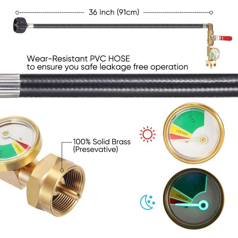 Propane Refill Adapter Hose, 350PSI High Pressure Camping Grill Hose with Pressure Gauge & on-Off Control Valve, Pipe Fittings & Accessories