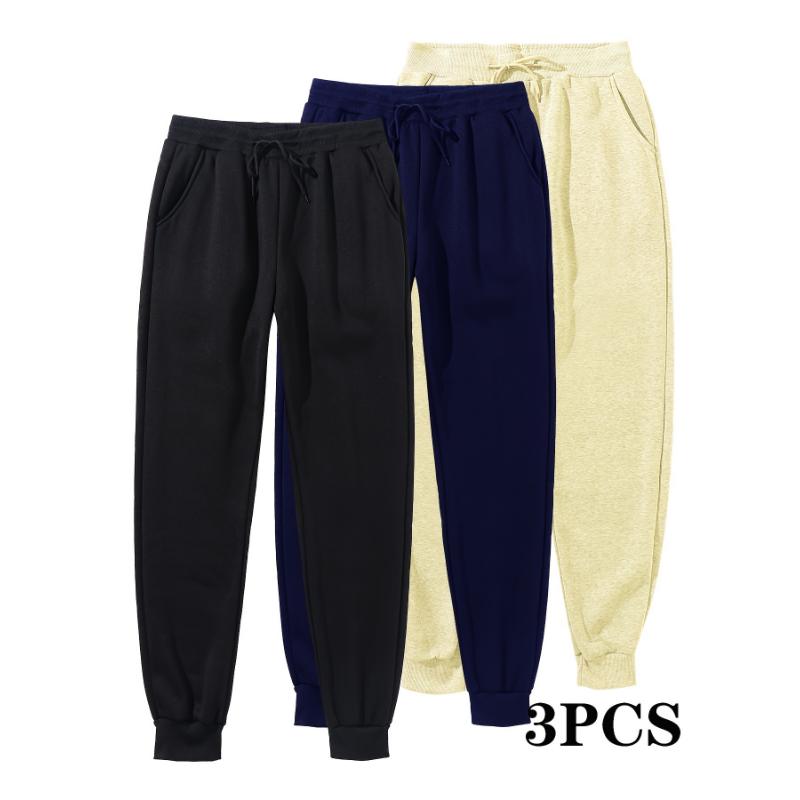 3-Pack Men's Solid Fleece Jogger Pants - Drawstring Waist, Warm Sweatpants for Fall & Winter, Perfect for Fitness, Athletics, and Daily Casual Wear