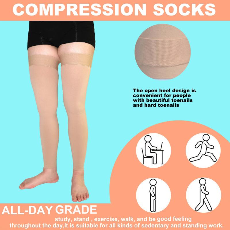 High-Thigh Compression Socks with Silicone Grip - Toeless, Ideal for Running, Yoga, Travel & Work