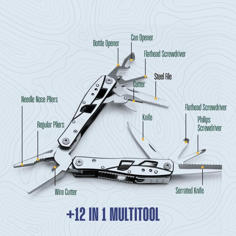 Multitool Plier - 12 In 1 Stainless Steel Pocket Multi Tool With Durable Sheath For Camping,  Gear - Safety Locking Camping Accessories With , Bottle Opener,  by