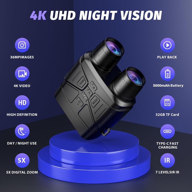 4K Night Vision Binoculars, 3-inch HD Screen Binoculars with 32GB TF Card, Outdoor Binoculars for Adults, Camping & Hiking Equipment, Christmas Gift