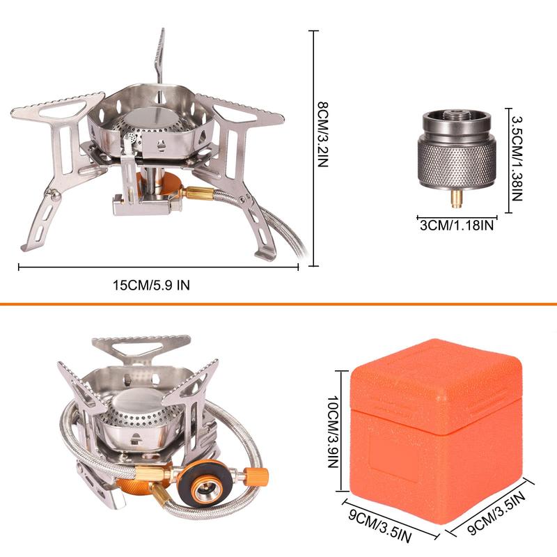 Camping Gas Stove, Portable Backpacking Stove with Piezo Ignition, Portable Burner, Camping Stove Adapter and Carrying Case for Outdoor Cooking