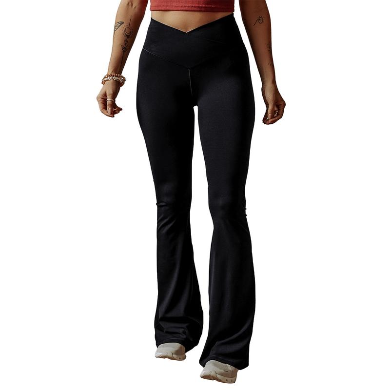 Black V Shape High Waist Flared Leggings Women Highwaist Yoga Pants