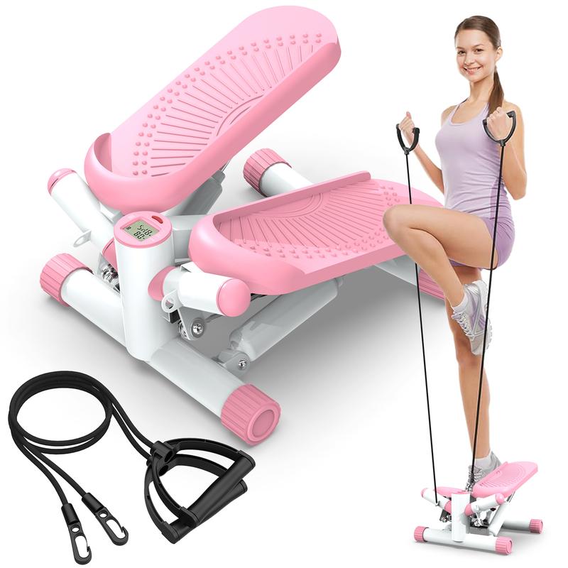 Mini Stair Stepper Machine with Resistance Bands 330lbs Twist Stepper with LCD Monitor Adjustable for Home Office Workouts