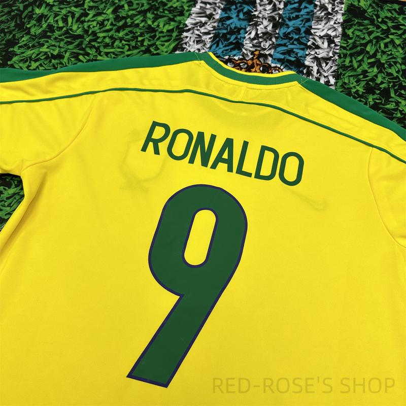 Nike 98 World Cup Brazil Jerseys No. 9 Ronaldo National Team Soccer Jerseys Set Rivaldo Short Sleeve Team Uniforms