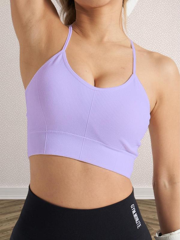 Women's Solid Criss Cross Backless Sports Bra, Breathable Comfortable Wireless Sports Bra, Ladies Sportswear for Indoor Outdoor Wear