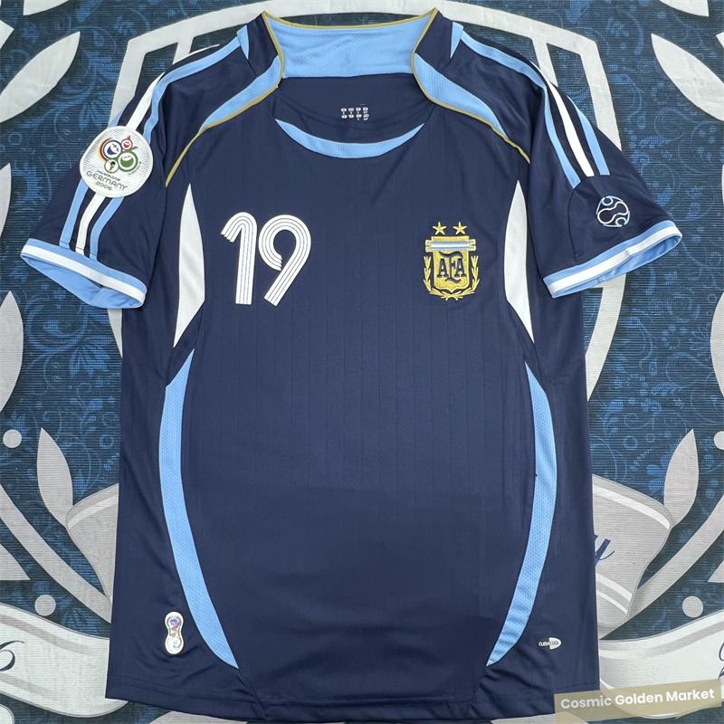 2006 World Cup Argentina Jersey Away No. 19 Messi Riquelme Soccer Training Jersey Short Sleeve