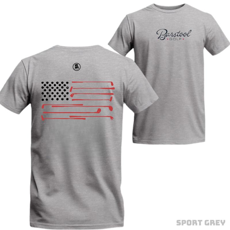 Barstool Golf T-Shirt with Patriotic Golf Clubs and Flag Design for Men - Perfect for American Golf Enthusiasts - Menswear, Top