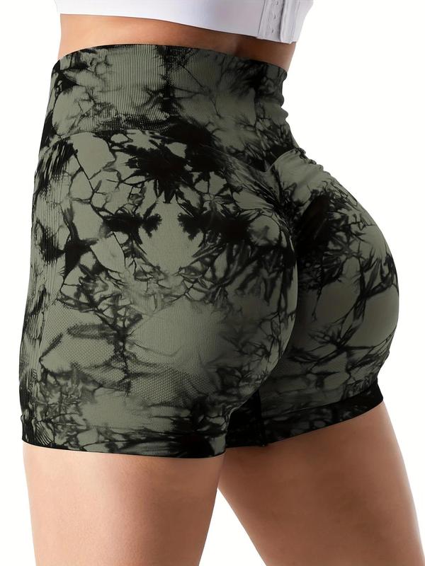 Women's Tie Dye Print Ruched High Waist Sports Shorts, Gym Shorts, Casual Comfy Breathable Seamless Skinny Shorts for Yoga Gym Workout Running, Gym Clothing, Ladies Sportswear