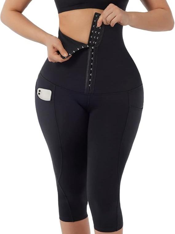 FeelinGirl High Waist Tummy Control Leggings for Women Waist Trainer Corset Compression Yoga Pants with Pockets