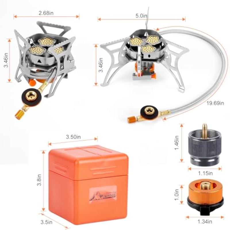 WADEO 5800W Windproof Camping Stove, Camping Gas Stove with Piezo Ignition and Two Fuel Canister Adapter, Backpacking Stove, Portable Stove for Outdoor Backpacking Hiking and Picnic