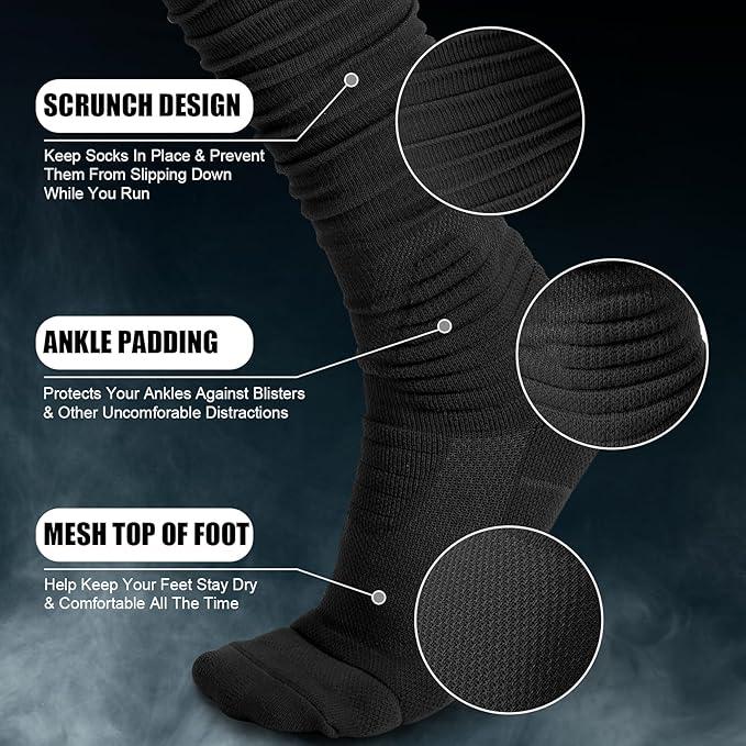 2 Pairs Scrunch Football Socks Compression Sports Socks Extra Long Padded Socks for Men Youths High Socks Tube Sock