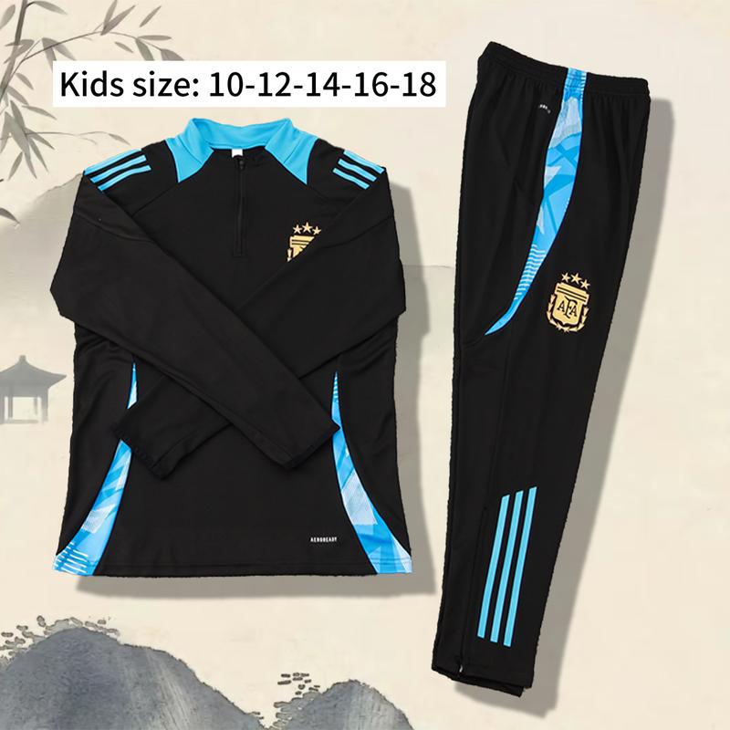 Children's Long-sleeved Sportswear 24-25 Season Argentina Black High-quality Slim-fit Version Quick-drying Football Warm-up Training Suit Set