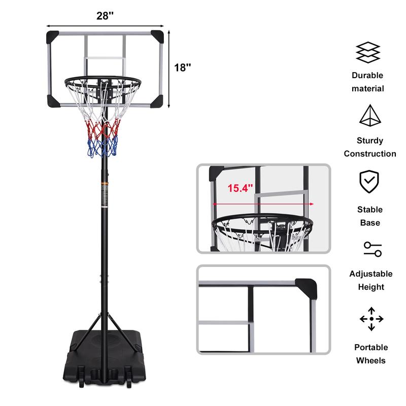 Kids Portable Basketball Hoop ,5.6-7ft Adjustable Height，Basketball Hoops & Goals,with 28in Backboard and Wheels，for Youth Adults Indoor Outdoor