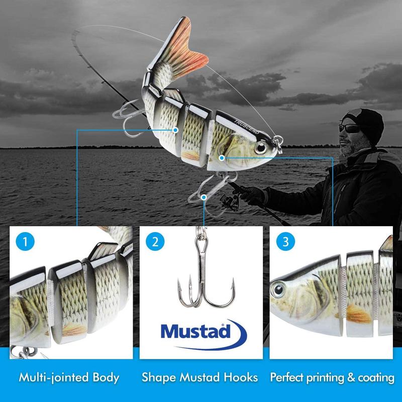 TRUSCEND Fishing Lures for Freshwater and Saltwater, Lifelike Swimbait for Bass Trout Crappie Walleye Pike, Slow Sinking Bass Fishing Lure, Must-Have Fishing Gifts for Men, Family Fishing Gear Plugs