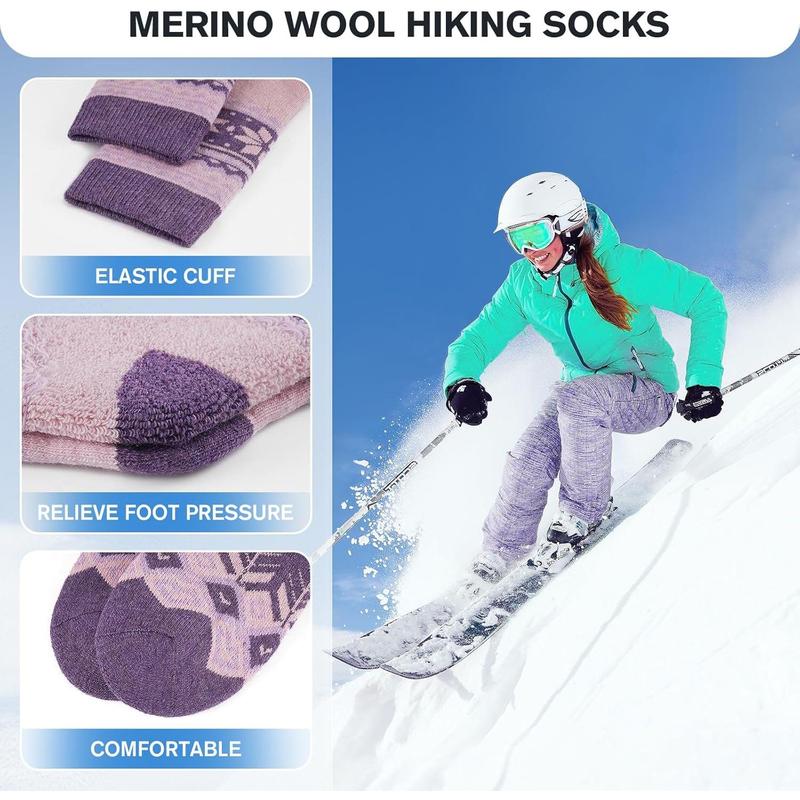 5 Pairs Merino Wool Socks for Women Winter Thick Warm Hiking Socks Women Thermal Crew Cushion Socks