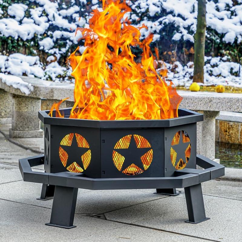 35 inch Fire Pit for Outside, Heavy Duty Wood Burning Fire Pits,Outdoor Fireplace Octagonal Firepit for Camping, Backyard, Patio