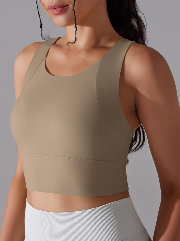 Women's Solid Push Up Sports Bra, Breathable Seamless Sports Vest, Ladies Sportswear for Indoor Outdoor Wear