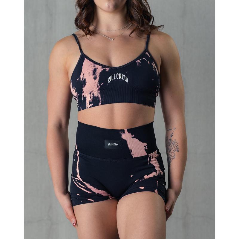 [Kill Crew] Seamless Biker Shorts - Splatter - Black   Rose, Nylon Spandex Blend, Rear Glute Imprints, XXS-3XL