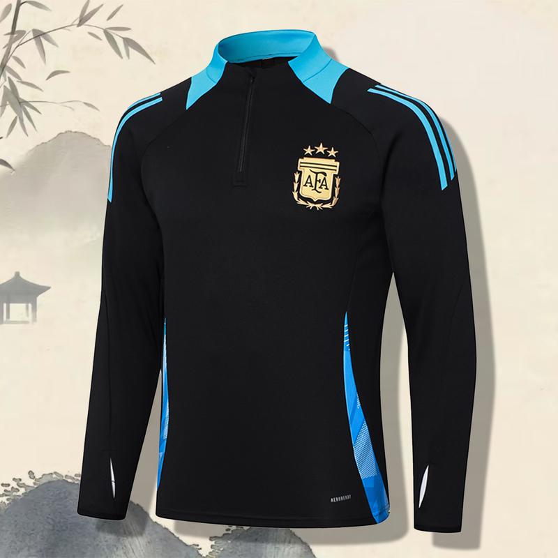 Children's Long-sleeved Sportswear 24-25 Season Argentina Black High-quality Slim-fit Version Quick-drying Football Warm-up Training Suit Set