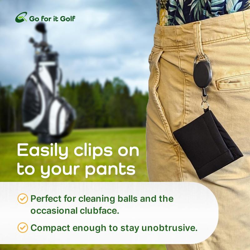 Go For It Golf Golf Ball Towel - Dry-Outside Moist-Inside Dual Layer Function with Retractable Clip 30 Inch long - Absorbent Cleaner for Golf Balls and Clubs golf  equipment