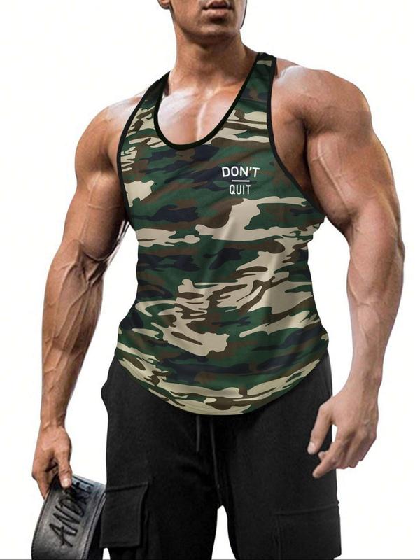 Men's Camo Print Scoop Neck Tank Top, Regular Fit Casual Sleeveless Top for Summer, Fashion Men's Clothes for Gym Workout Running