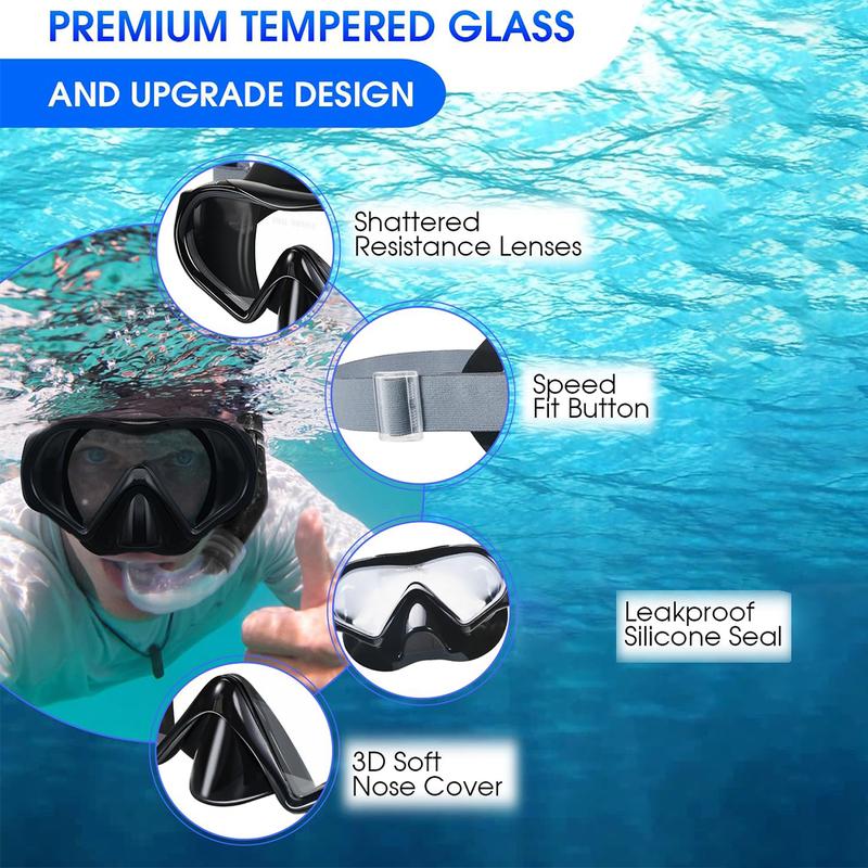 Aegend Swim Goggles with Nose Cover Adult Snorkel Mask, Tempered Glass Panoramic View No Leak Anti Fog Knitted Strap Diving Mask