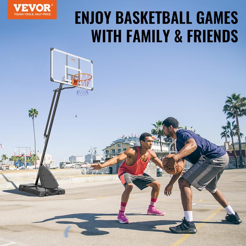 VEVOR Basketball Hoop, 7.6-10 ft Adjustable Height Portable Backboard System, 54 inch Basketball Hoop & Goal, Basketball Set with Wheels, Stand, and Fillable Base, for Outdoor Indoor