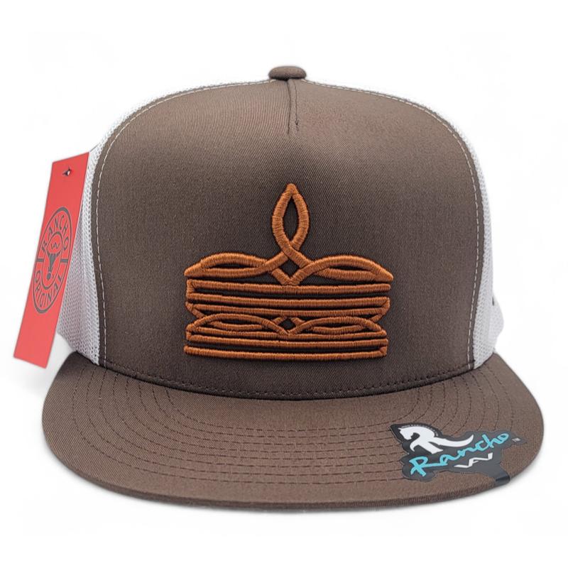 Rancho Original Boot Stitch Hat Brown White - Structured High-Profile Snapback Closure