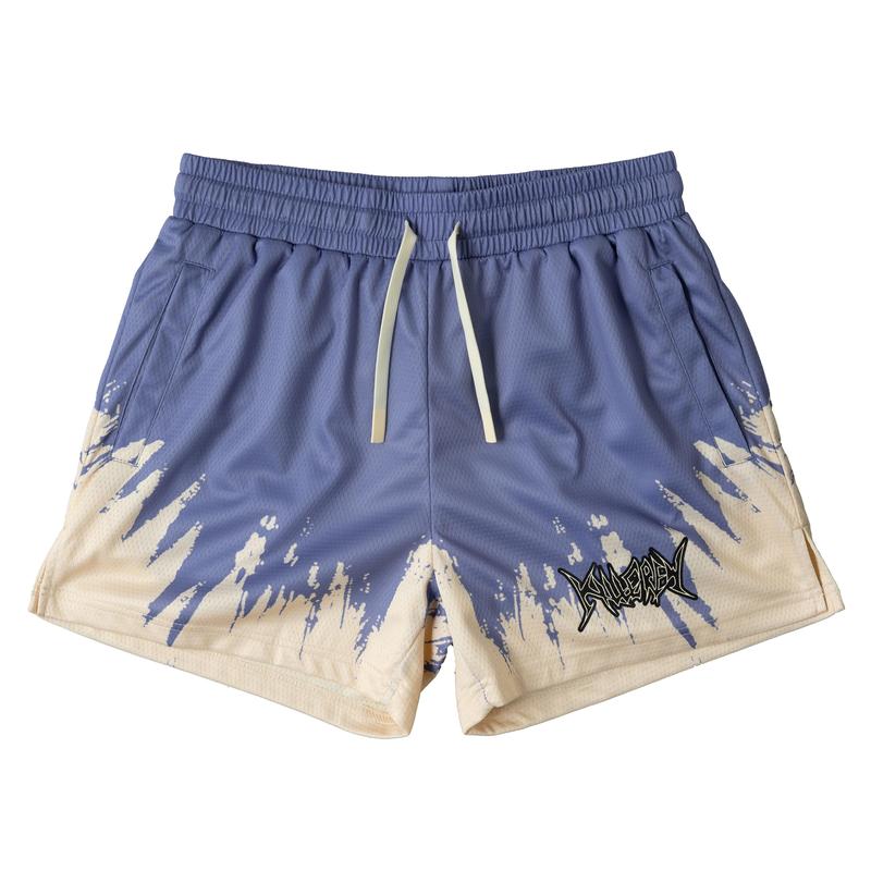 [Kill Crew] Muay Thai Shorts Shatter - Lilac   Cream, Unisex, Mid Thigh Cut, Pockets, Gym Shorts, Elastic Waistband, Long drawcord with wax tips