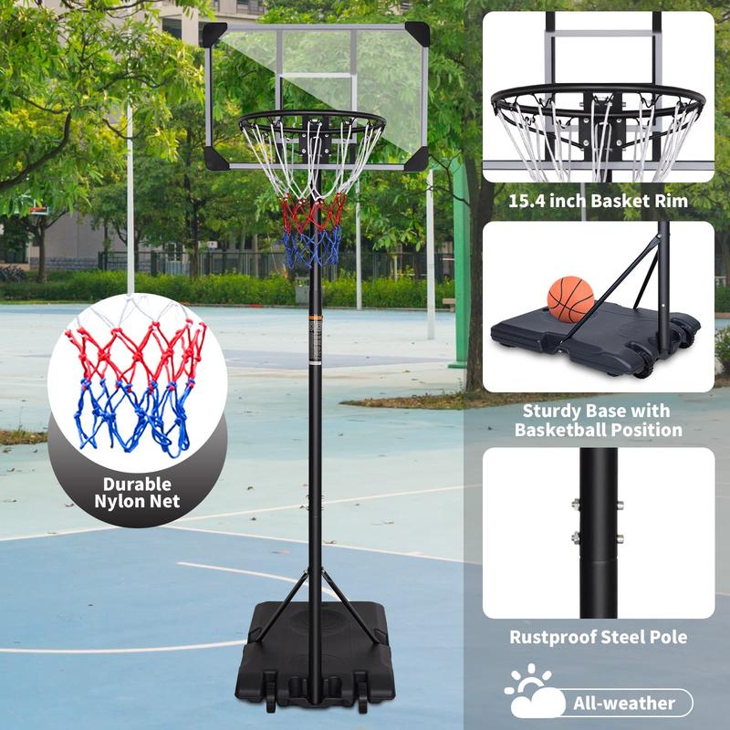 Kids Portable Basketball Hoop ,5.6-7ft Adjustable Height，Basketball Hoops & Goals,with 28in Backboard and Wheels，for Youth Adults Indoor Outdoor