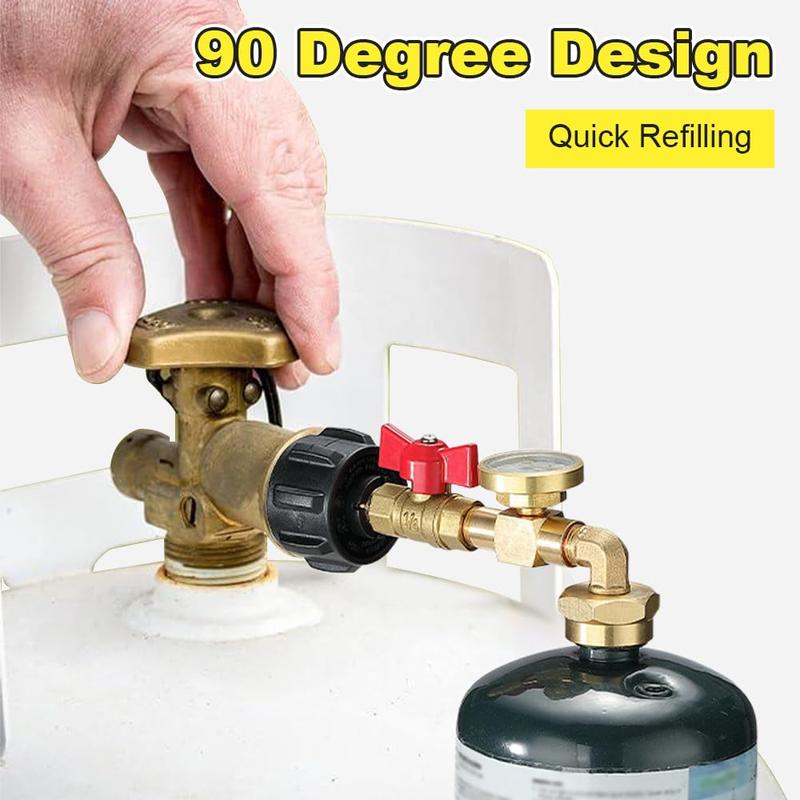 Propane Refill Elbow Adapter with Tank Gauge, Universal Propane Gas Gauge for BBQ Gas Grill Cylinder RV Camper, Pipe Fittings & Accessories