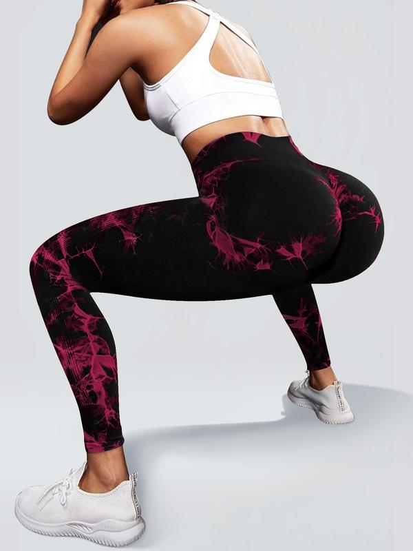 Women's Tie Dye Print Ruched High Waist Sports Leggings, Casual Sporty Comfy Breathable Skinny Pants for Yoga Gym Workout Running, Ladies Sportswear for All Seasons, Tummy Control