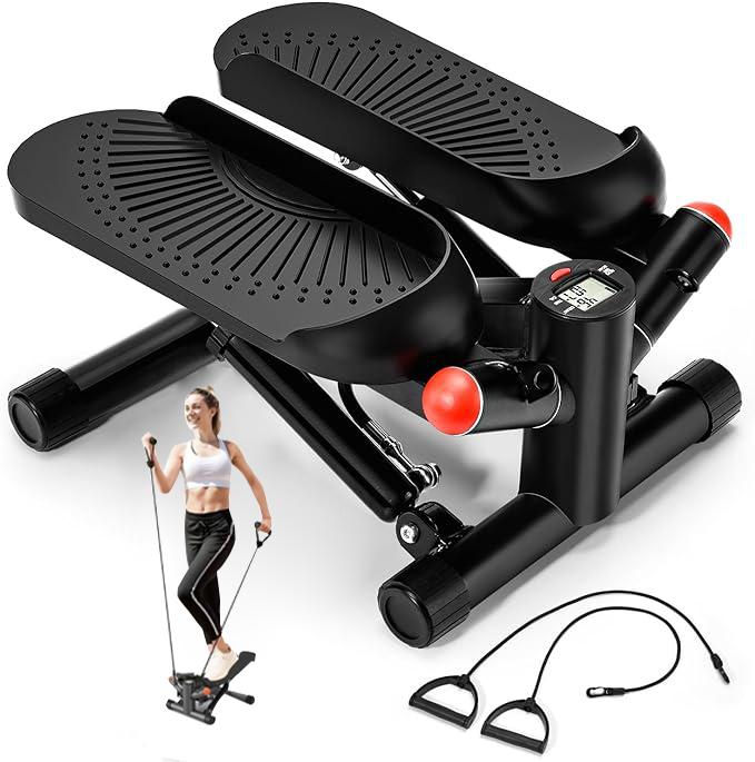 Mini Stepper for Exercise with Resistance band, Stair Stepper with 300lb loading capacity, Hydraulic Fitness Stepper with LCD Monitor, 2024 New Stepping Machine, Updated Mini Stepper