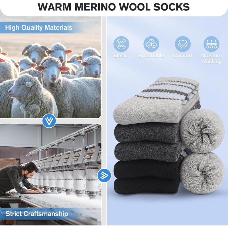 5 Pairs Merino Wool Socks for Women Winter Thick Warm Hiking Socks Women Thermal Crew Cushion Socks