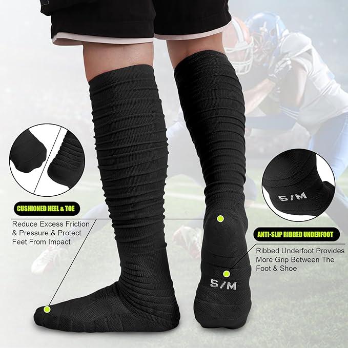 2 Pairs Scrunch Football Socks Compression Sports Socks Extra Long Padded Socks for Men Youths High Socks Tube Sock