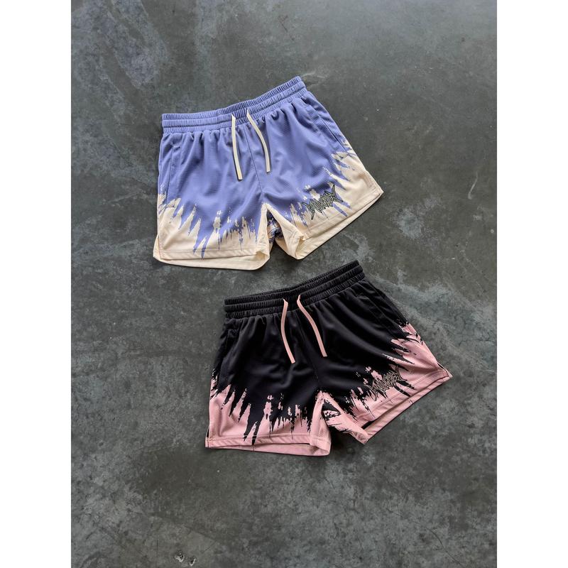 [Kill Crew] Muay Thai Shorts Shatter - Lilac   Cream, Unisex, Mid Thigh Cut, Pockets, Gym Shorts, Elastic Waistband, Long drawcord with wax tips