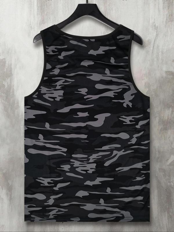 Men's Camo Print Scoop Neck Tank Top, Regular Fit Casual Sleeveless Top for Summer, Fashion Men's Clothes for Gym Workout Running