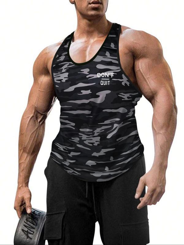 Men's Camo Print Scoop Neck Tank Top, Regular Fit Casual Sleeveless Top for Summer, Fashion Men's Clothes for Gym Workout Running