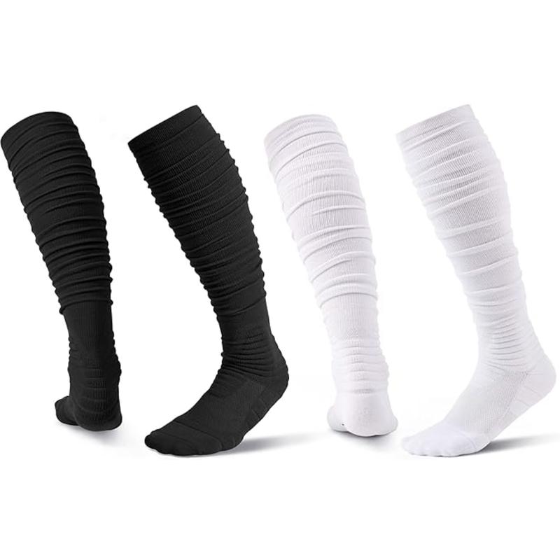 2 Pairs Scrunch Football Socks Compression Sports Socks Extra Long Padded Socks for Men Youths High Socks Tube Sock