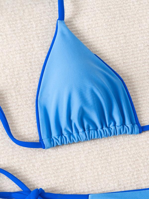 Two-Piece Set Women's Solid Halter Triangle Cup Bra & Tie Side Thong Bikinis, Bathing Suits for Women, Swimsuit for Women, Fashion Swimwear for Beach Pool Holiday Vacation, Back To School Outfits