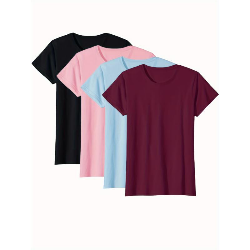 4 Pcs Women's Sports Short Sleeve T-Shirt, Comfortable And Stylish, For Sports And Daily Life, Solid Color